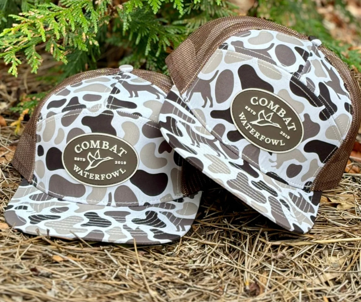 Combat Waterfowl Front Lines 7 Panel Hat | Patch | Helmand Camo
