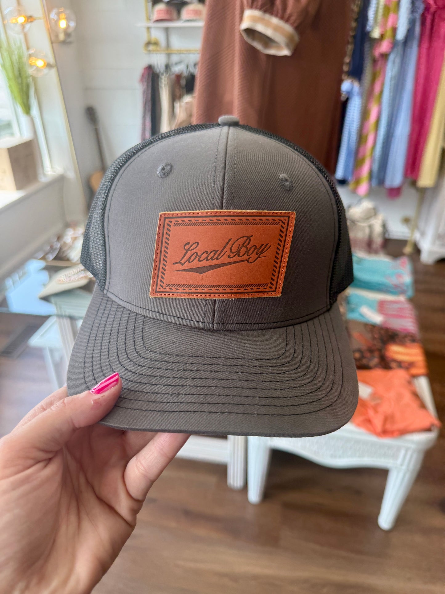 Local Boy Leather Slant Trucker Hat