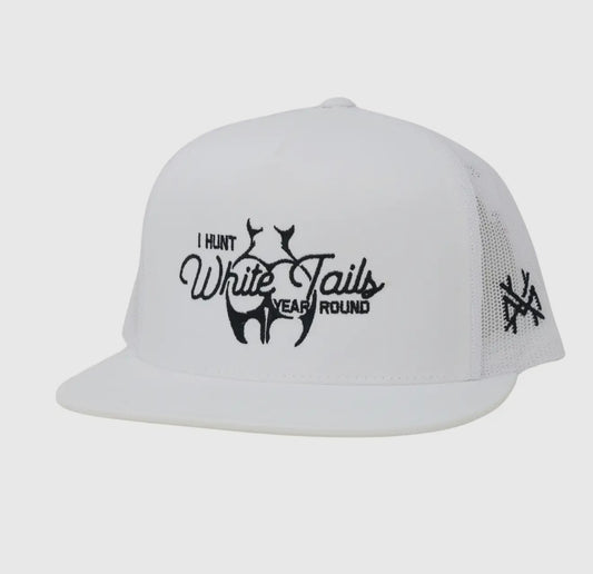 Mad Hatter I Hunt White Tails Year Round Trucker Hat