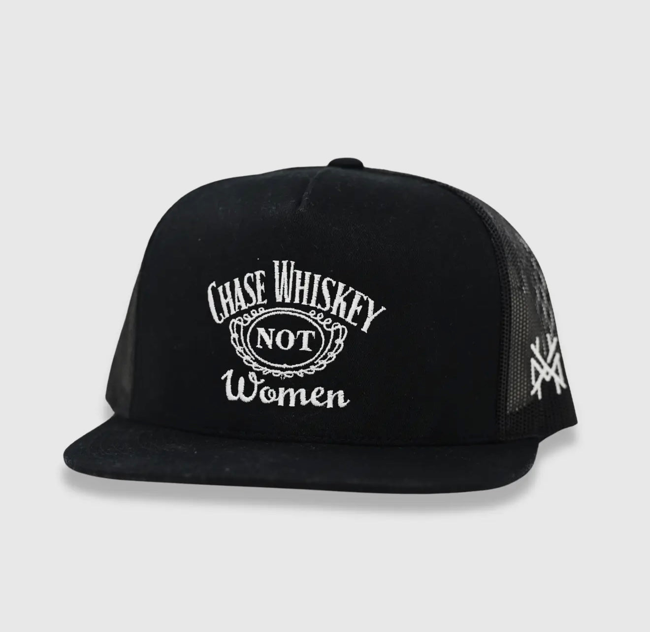 Mad Hatter Chase Whiskey Not Women Trucker Hat