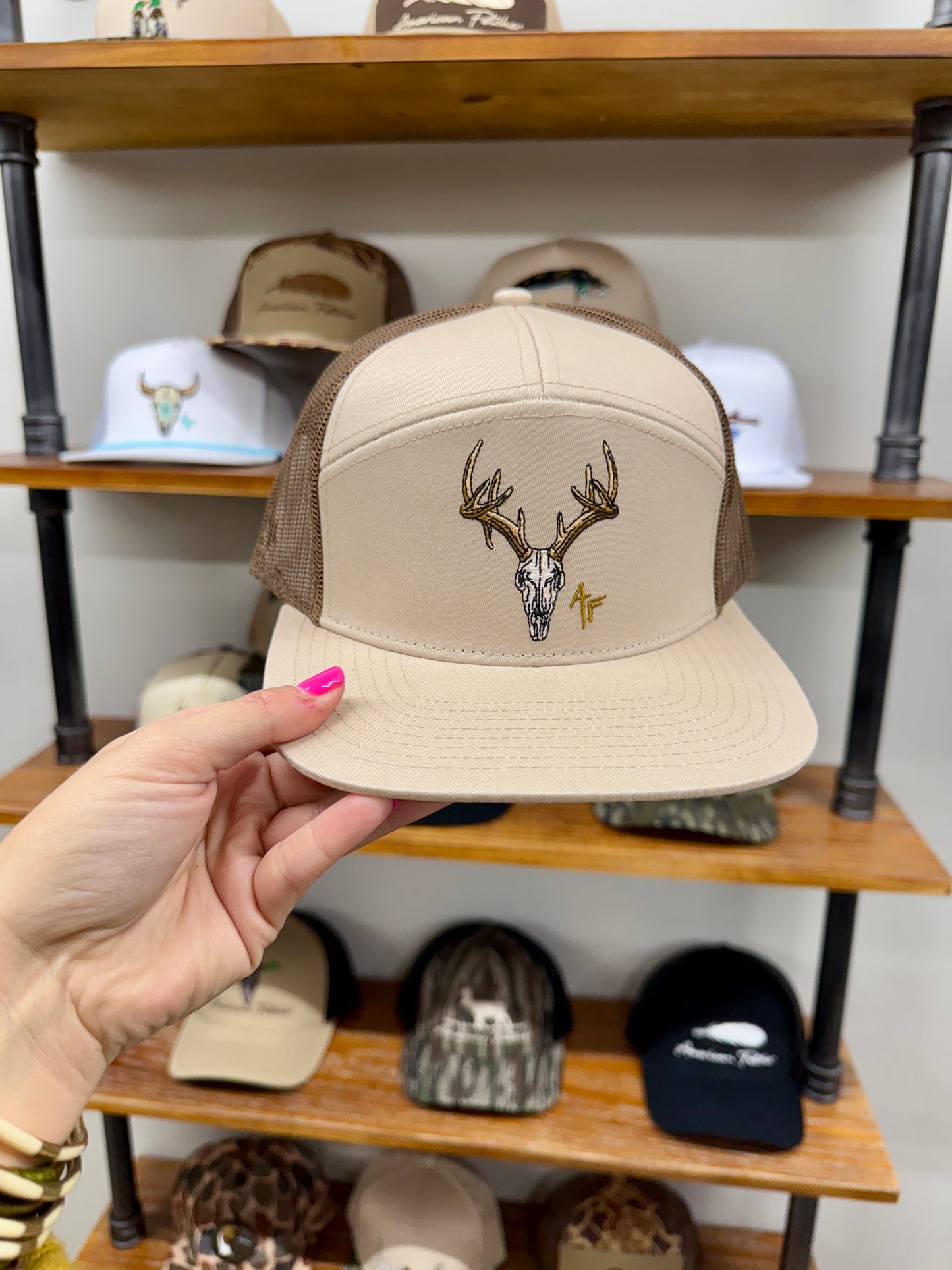 American Fetcher 7 Panel-Khaki/Brown European Skull Hat