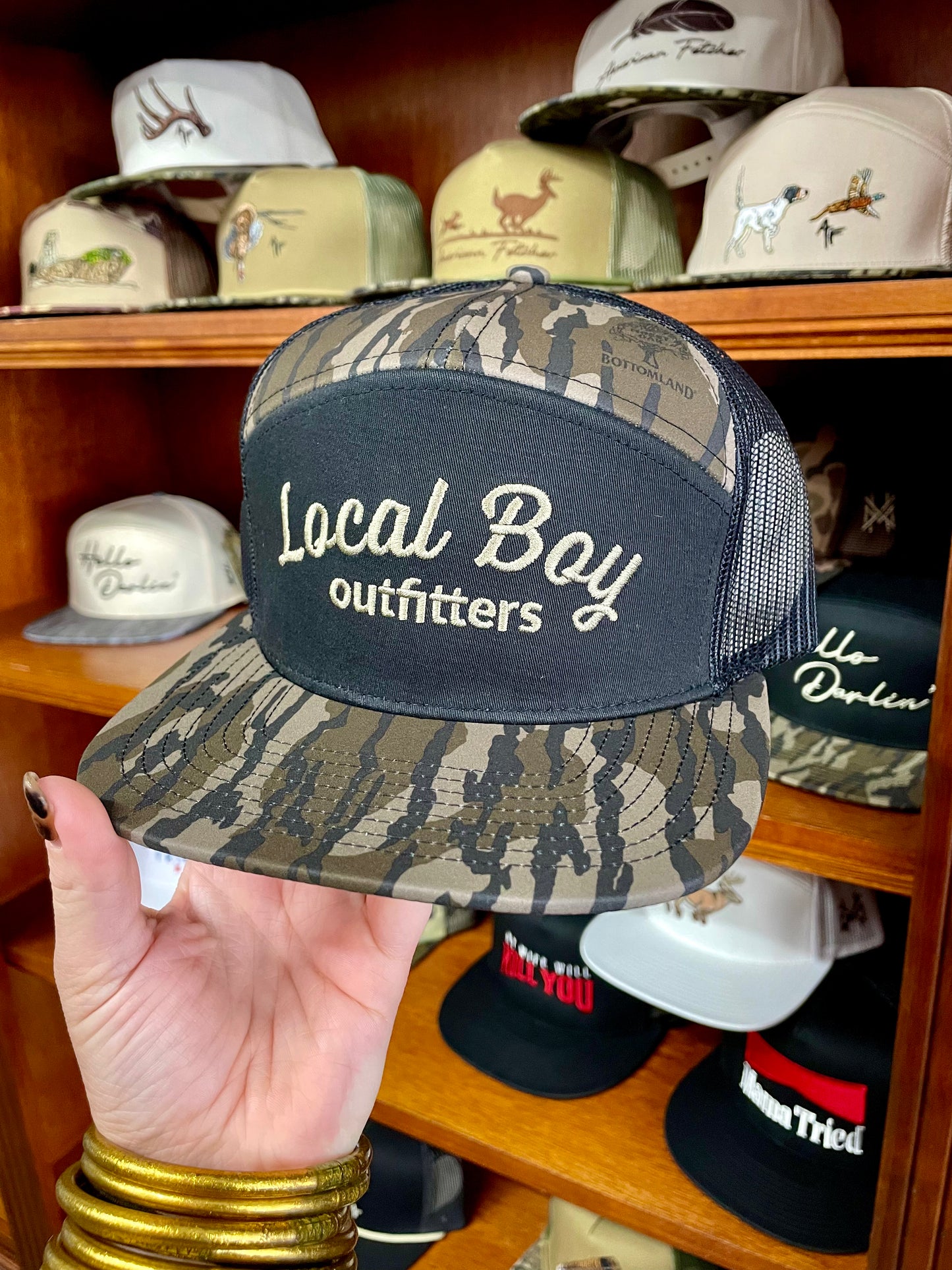Local Boy Simple Script 7 Panel Bottomland Hat