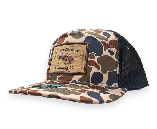 Pimp Shrimp Old School Camo 7-Panel Trucker (130)