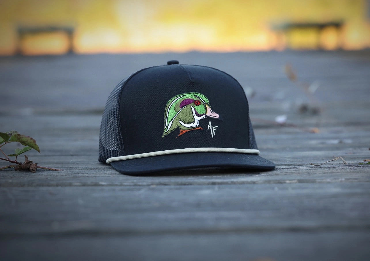 American Fetcher Wood Duck Head — All Black Rope