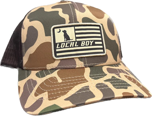 Local Boy Old School Camo Flag Patch Hat